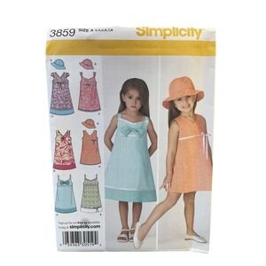 Simplicity 3859 Child's Dress & Hat Kids Sizes 3-8 Summer Sundress Pattern